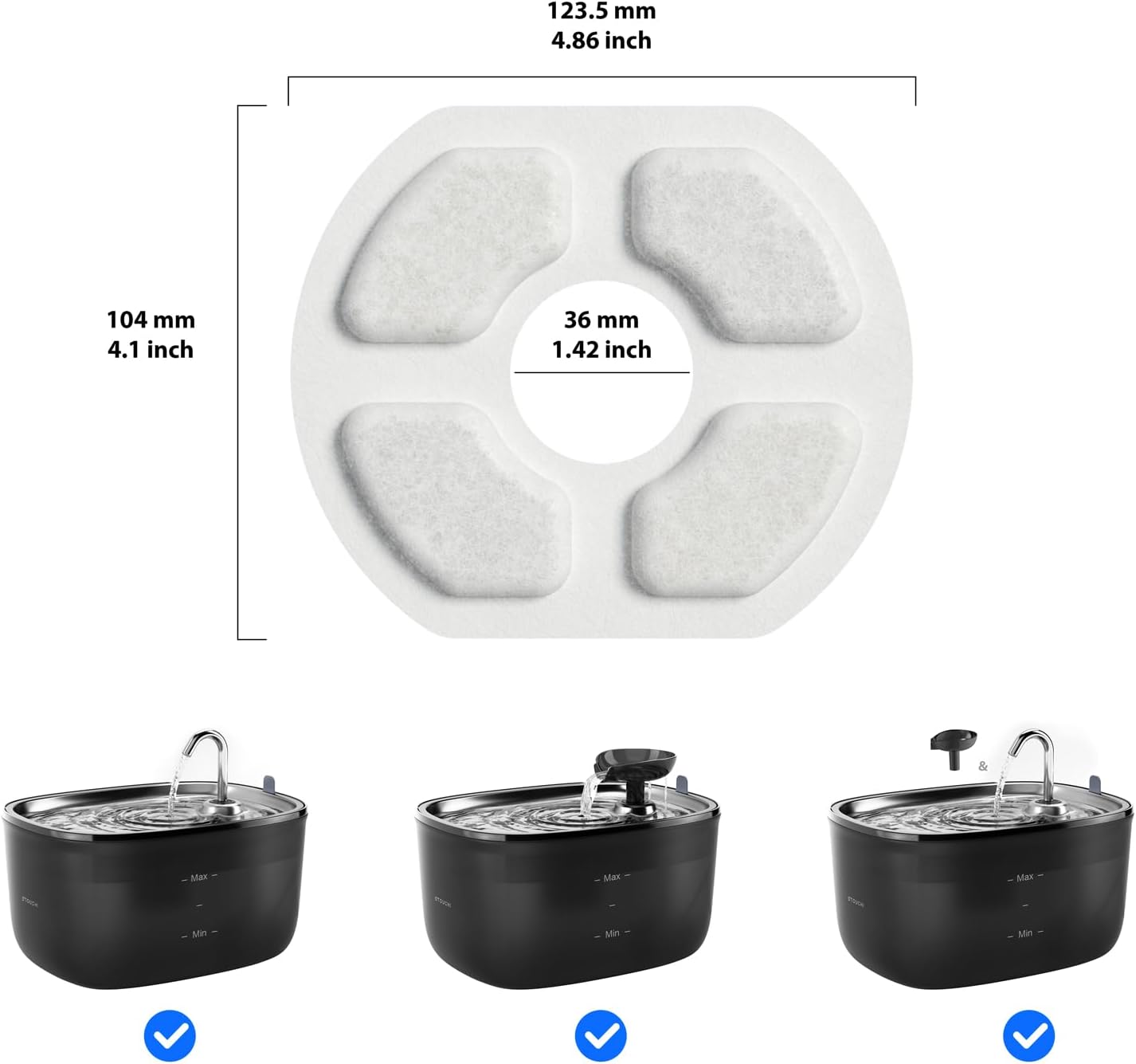 Cat Fountain Filters Replacement, 6 Pieces Filters + 6 Pieces Sponge Filters for Pet Fountains, Suitable for WDQ1/WDQ3