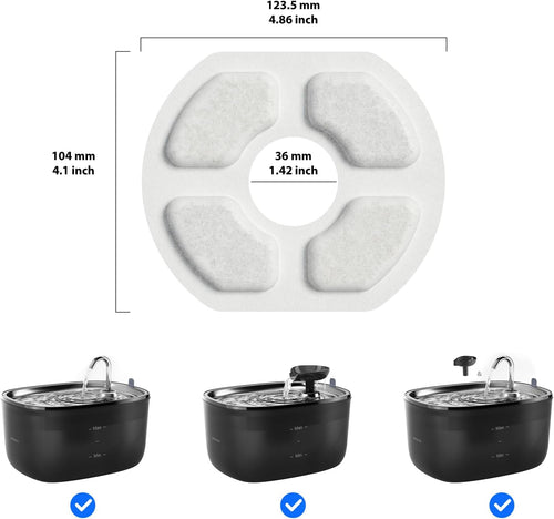 Cat Fountain Filters Replacement, 6 Pieces Filters + 6 Pieces Sponge Filters for Pet Fountains, Suitable for WDQ1/WDQ3