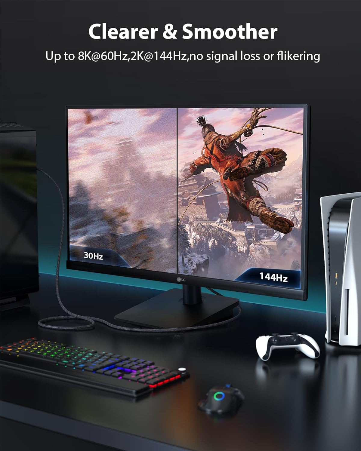 8K HDMI Cable, Ultra High Speed HDMI® Cable（2 Pack) FOR PLAYSTATION 5 / PS5 XBOX SERIES X- 48GBPS HBR3 HIGH SPEED