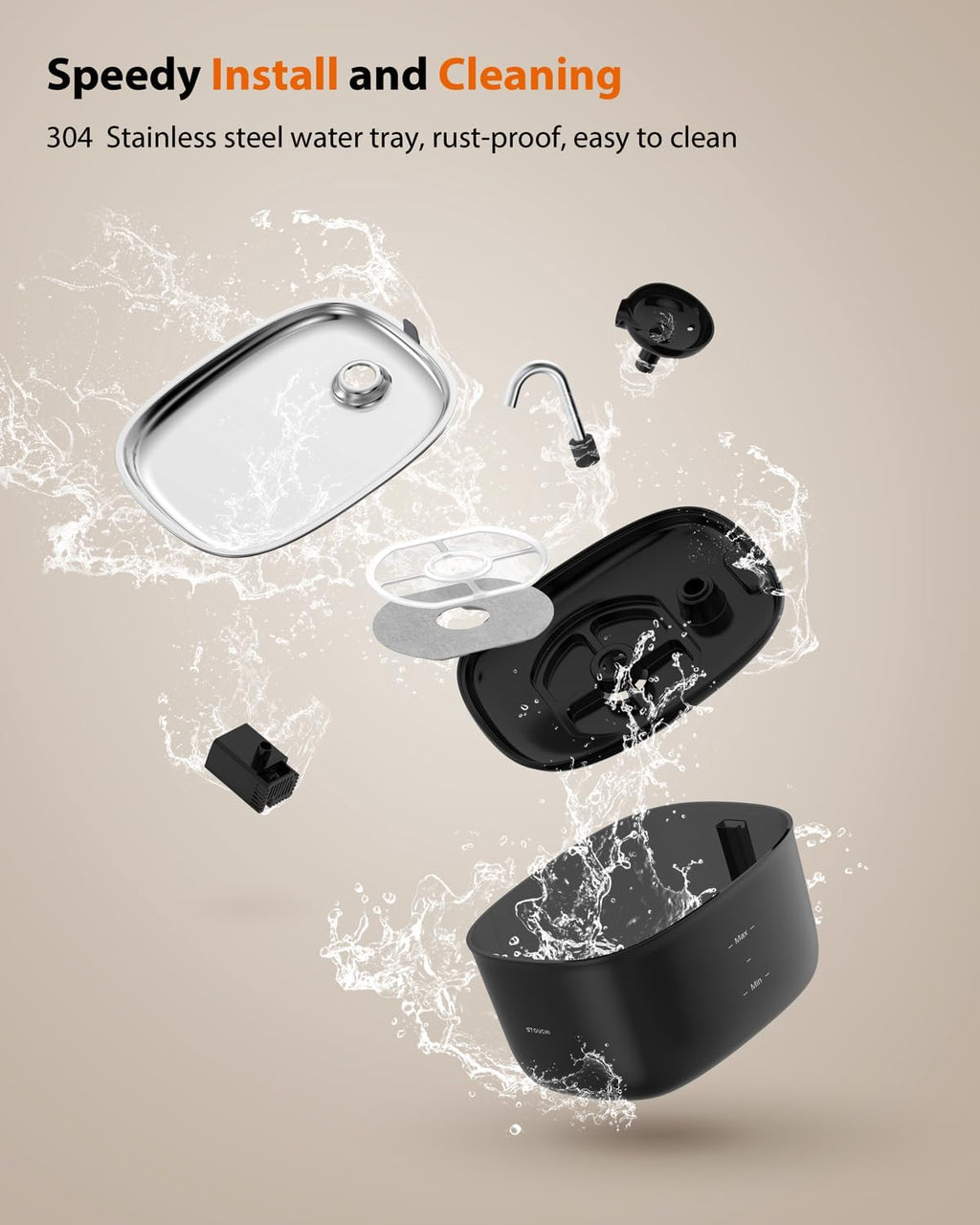 Cat Water Fountain 85oz/2.5L-Stainless Steel Faucet and Spout