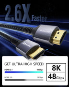 8K HDMI Cable, for PS5 Xbox Series X- 48Gbps HBR3 High Speed