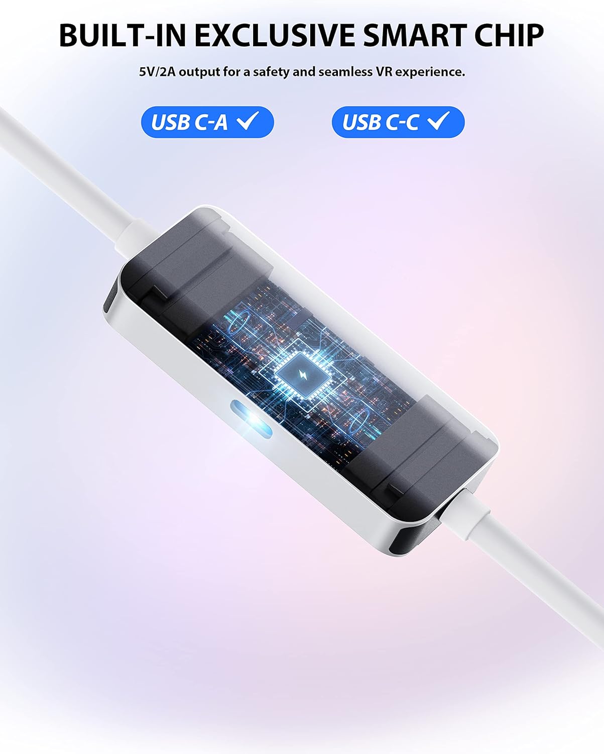 Link Cable 5M Compatible with Meta Quest3/Quest2/Pro/PICO 4/Neo, Separate Charging Port for Ultra-Durable Power Supply, Type A to C Data Transfer Link Cable for Gaming PC