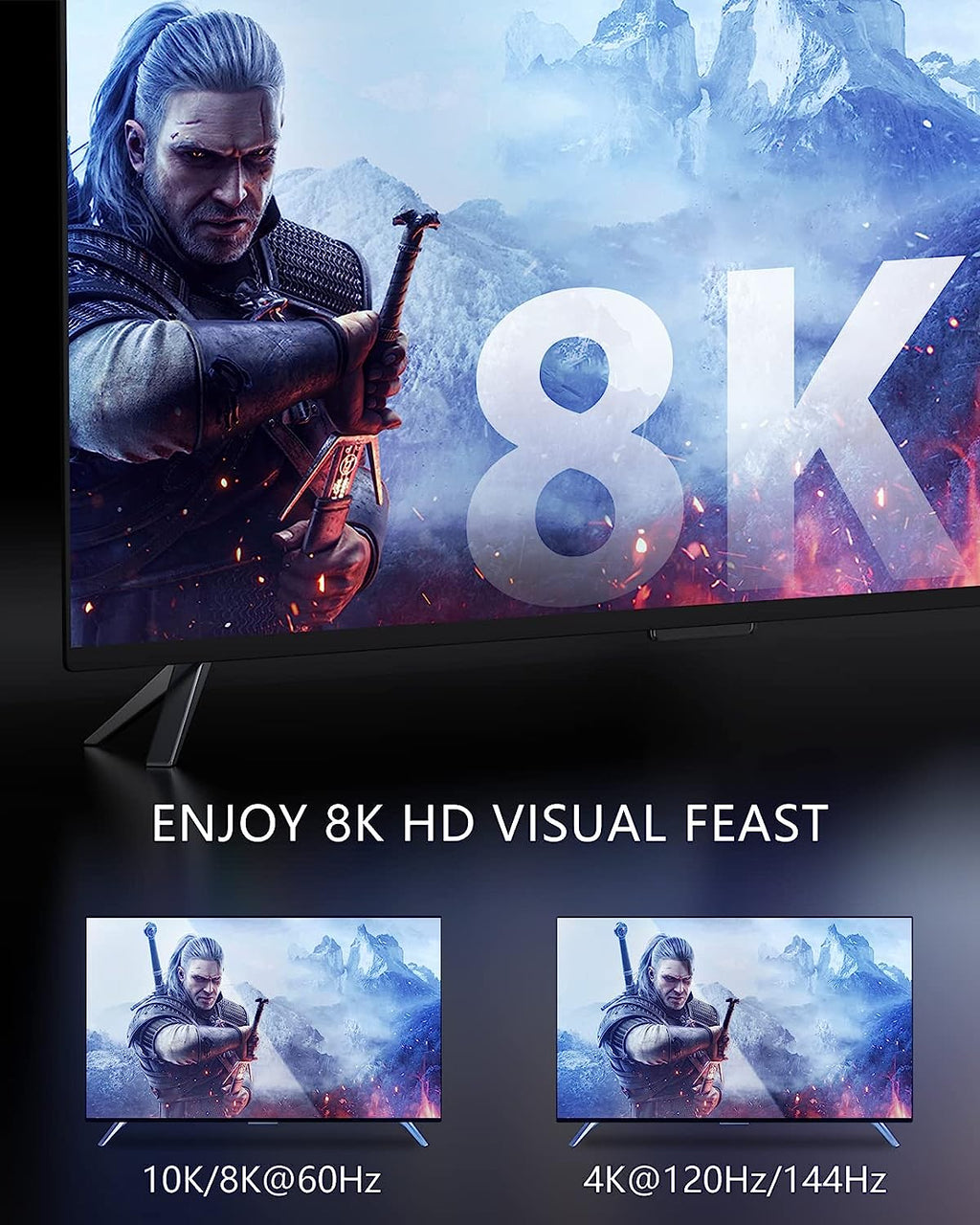 8K HDMI Cable, for PS5 Xbox Series X- 48Gbps HBR3 High Speed Black