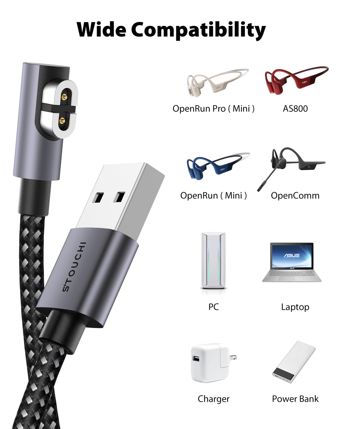 Charging Cable for Shokz Headphones, 2 Packs 4FT