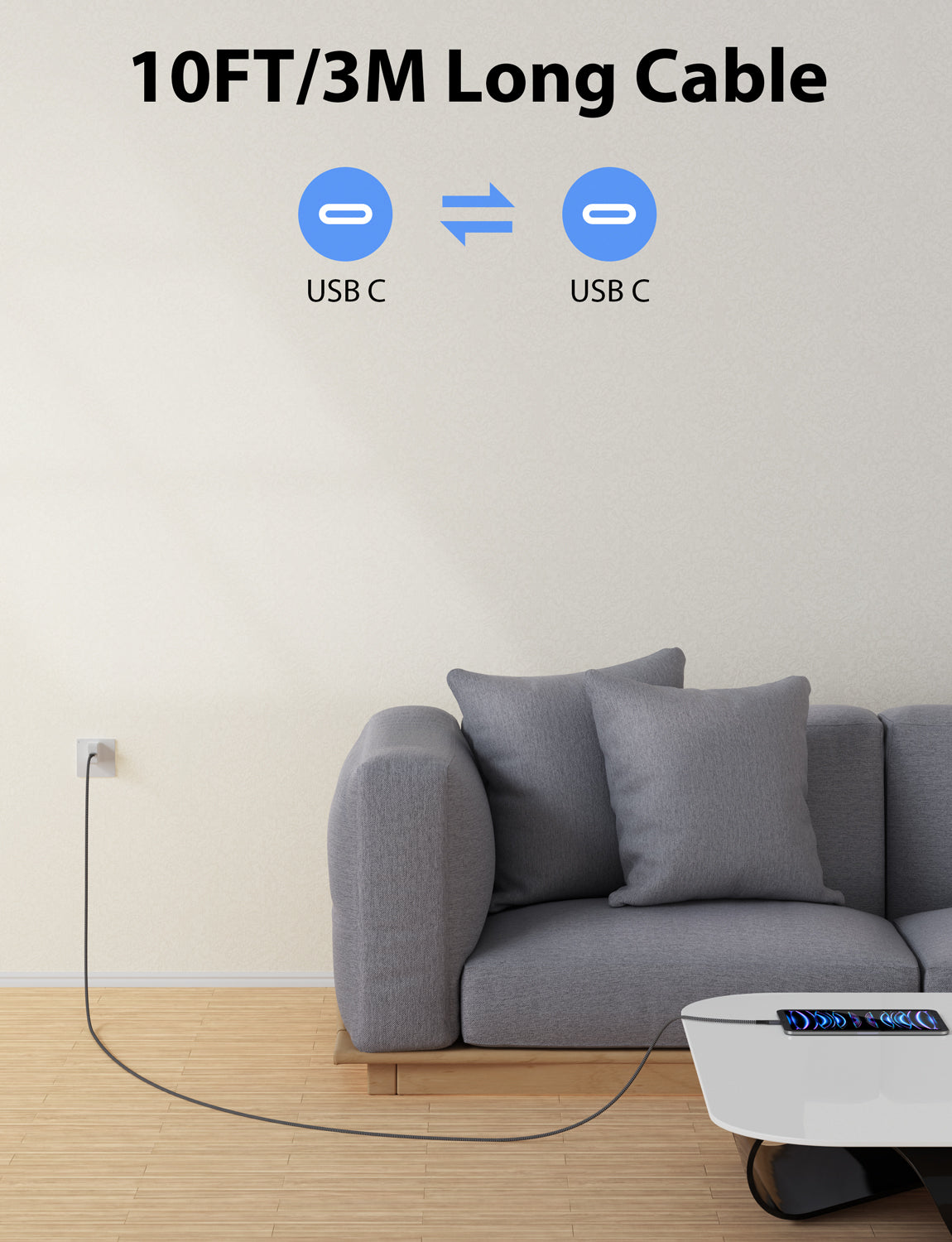 USB C to USB C Cable Fast Charging [10ft 100W] Nylon Braided