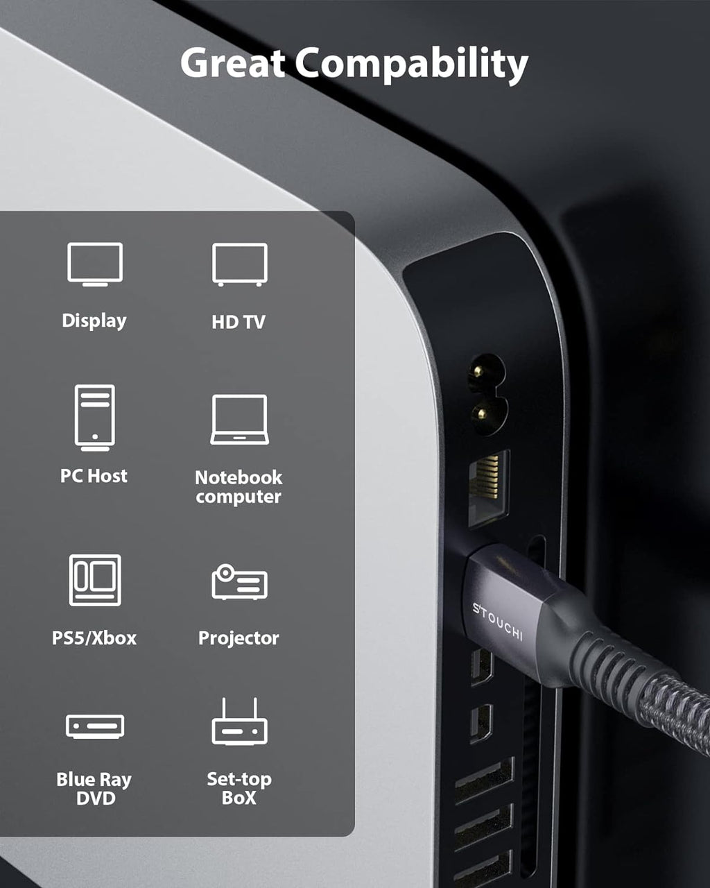 8K HDMI Cable, Ultra High Speed HDMI® Cable（2 Pack) FOR PLAYSTATION 5 / PS5 XBOX SERIES X- 48GBPS HBR3 HIGH SPEED