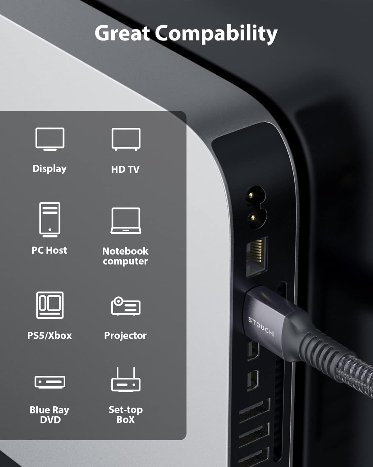 8K HDMI Cable, Ultra High Speed HDMI® Cable（2 Pack) FOR PLAYSTATION 5 / PS5 XBOX SERIES X- 48GBPS HBR3 HIGH SPEED