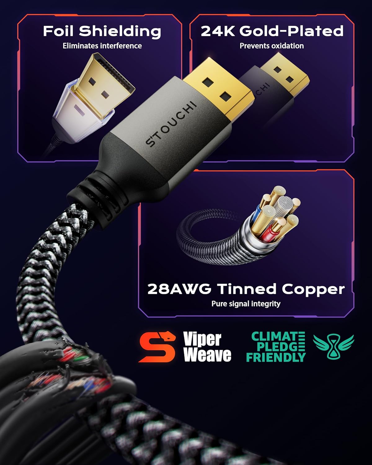 Stouchi Prime DisplayPort 2.1 Cable 80GBPS