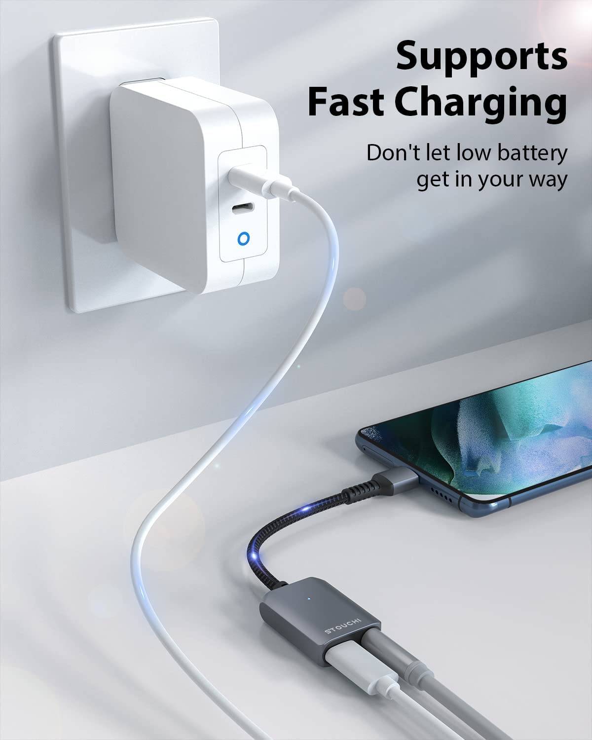 USB C to 3.5mm Headphone and Charger Adapter, Compatible with iPhone 15, New iPad Pro, Pixel 7/6/5, Samsung Galaxy S23 S22 S21