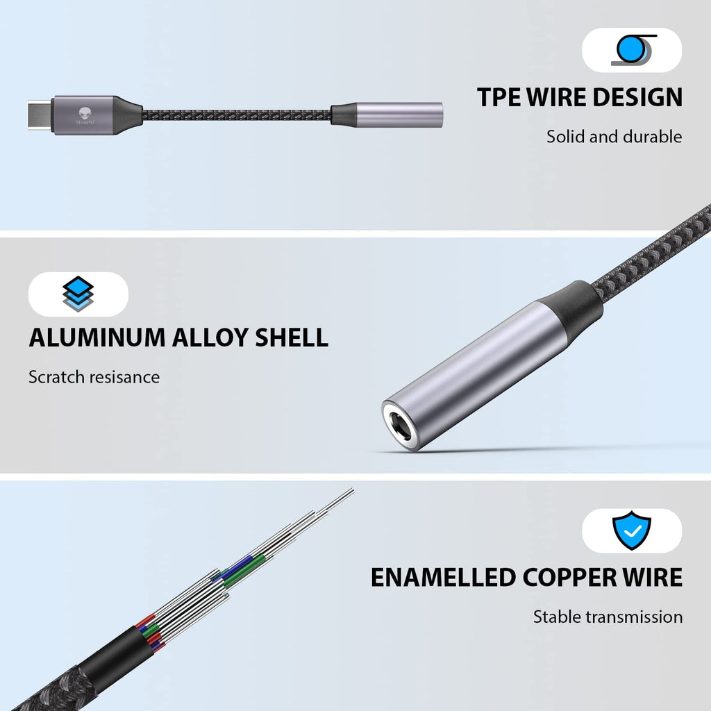USB C to 3.5mm Adapter, Type C Headphone Audio Jack Cable Cord Hi-Fi Dongle for iPhone 15, Pixel 7 6a, Samsung Galaxy S23 S22 S21