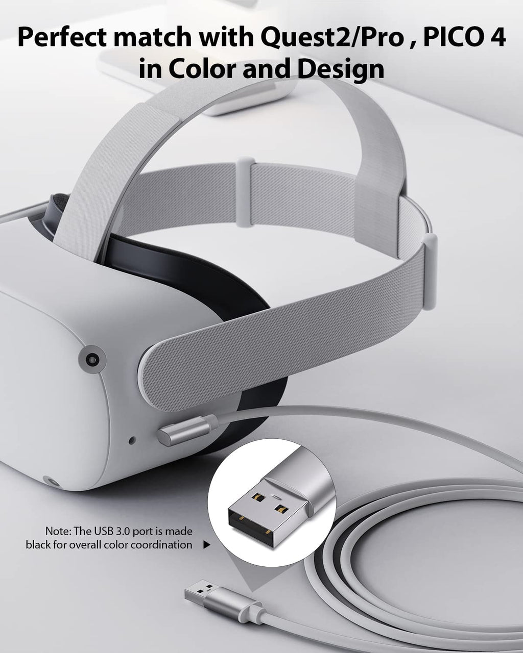 Link Cable 16FT/5M Compatible with Meta/Oculus Quest2/Pro, Steam VR, USB 3.0 to USB C Cable for VR Headset and Gaming PC