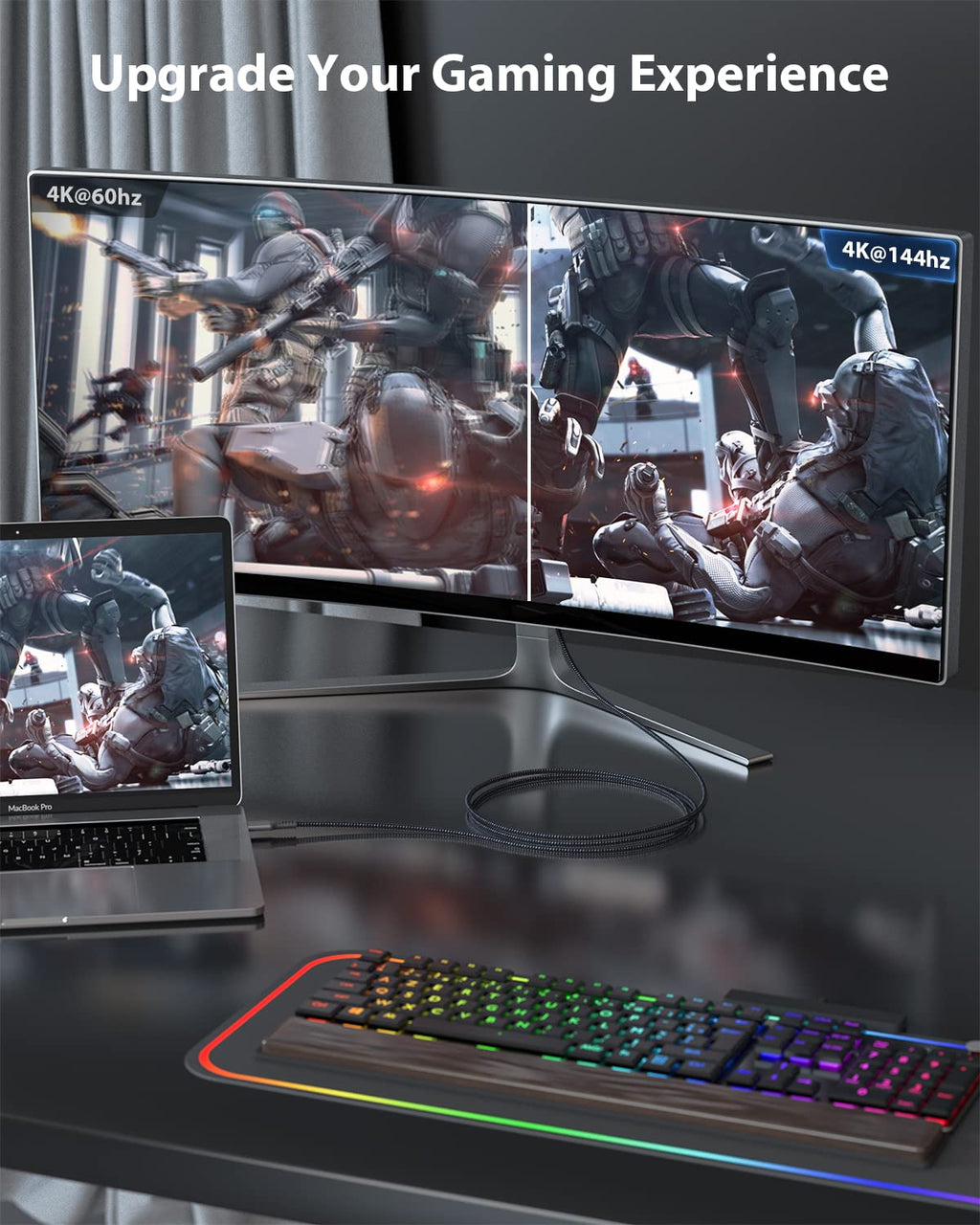 USB C to DisplayPort 1.4 8K Cable, 2M/6.6Ft Thunderbolt 4/3 to DisplayPort 4K@144Hz/120Hz 5K@60Hz 2K@240Hz HBR3 DP1.4 Adapter for 2021 MacBook Pro, M1 Mac Mini, Dell XPS