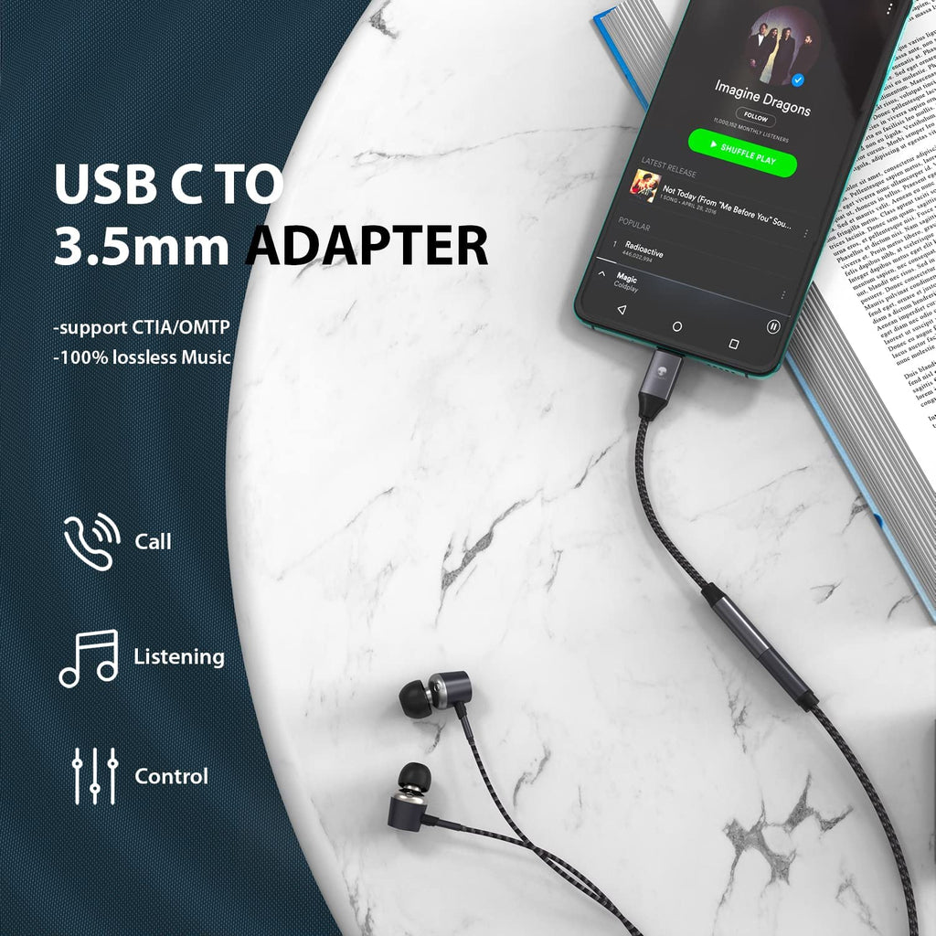 USB C to 3.5mm Adapter[2 Pack], Type C Headphone Audio Jack Cable Cord Hi-Fi Dongle for iPhone 15, Pixel 7 6a, Samsung Galaxy