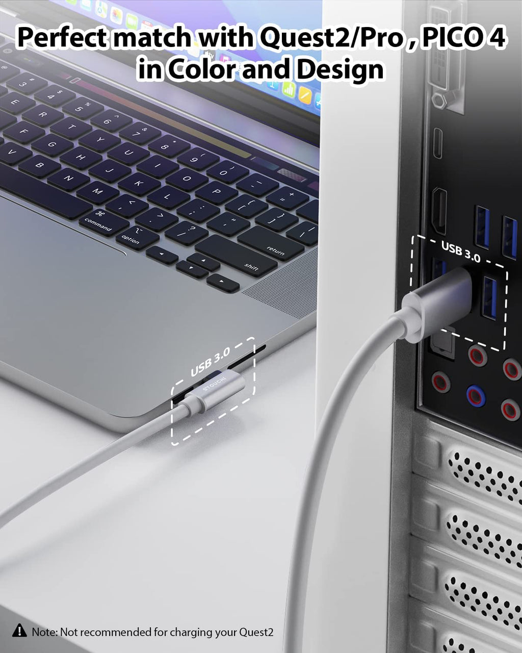 Link Cable 16FT/5M Compatible with Meta/Oculus Quest2/Pro, Steam VR, USB 3.0 to USB C Cable for VR Headset and Gaming PC