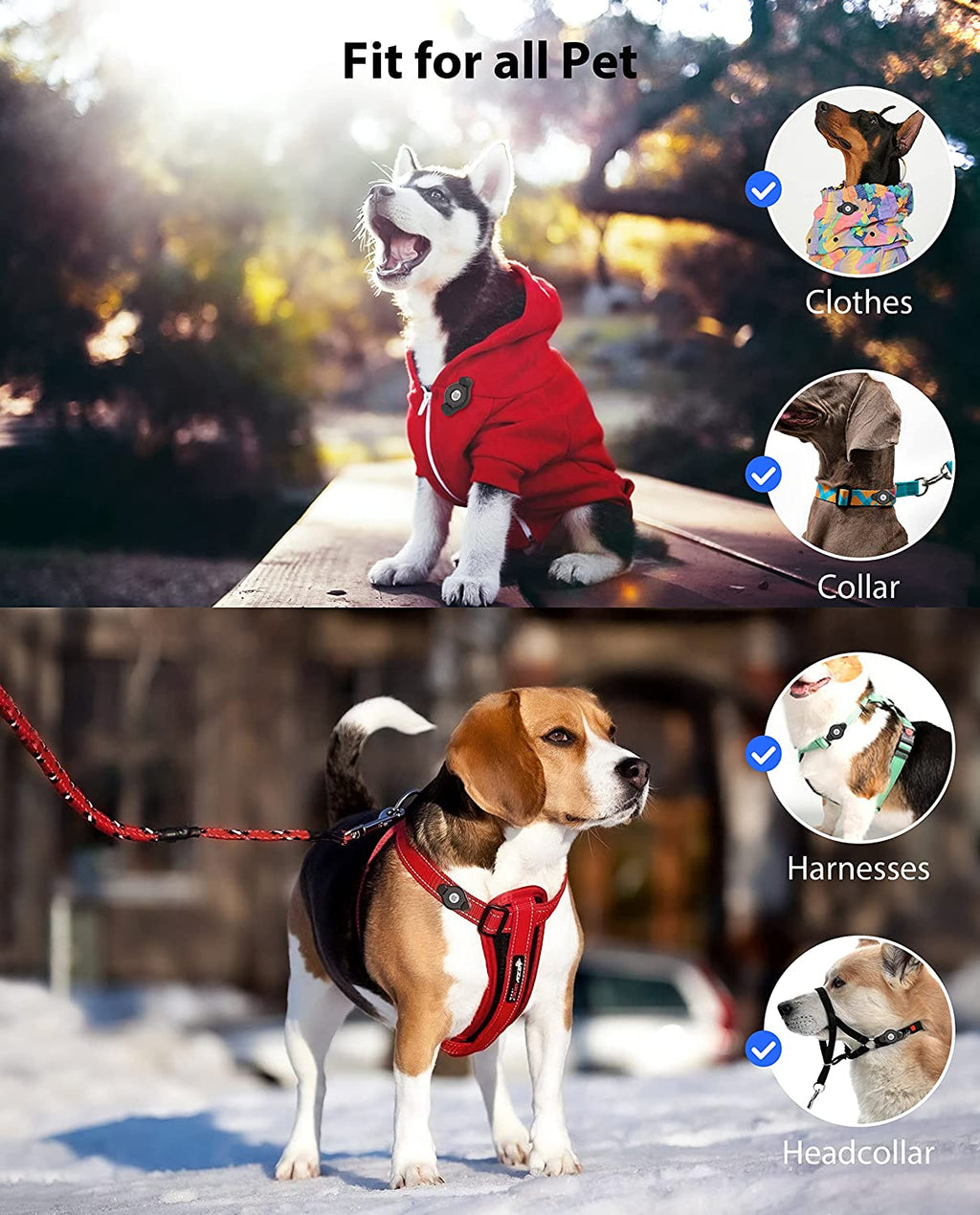 AirTag Holder Fit All Dog Collars Harness, with Pins Fixing Buckle for iPhone, AirTag Pet, Dog and Cat AirTag Mount