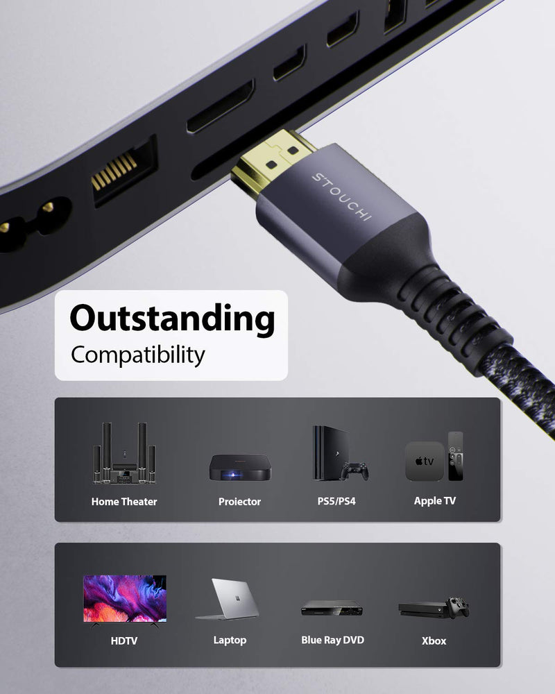 （Certified) HDMI 2.1 Cable for PlayStation 5 / PS5 Xbox Series X- 8K 60Hz 4K 144Hz 48Gbps HBR3 High Speed