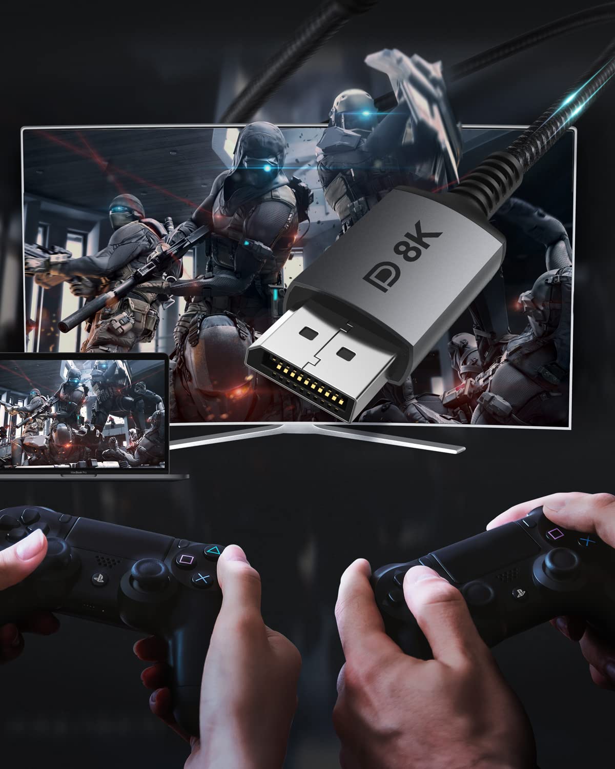 USB C to DisplayPort 1.4 8K Cable, 2M/6.6Ft Thunderbolt 4/3 to DisplayPort 4K@144Hz/120Hz 5K@60Hz 2K@240Hz HBR3 DP1.4 Adapter for 2021 MacBook Pro, M1 Mac Mini, Dell XPS