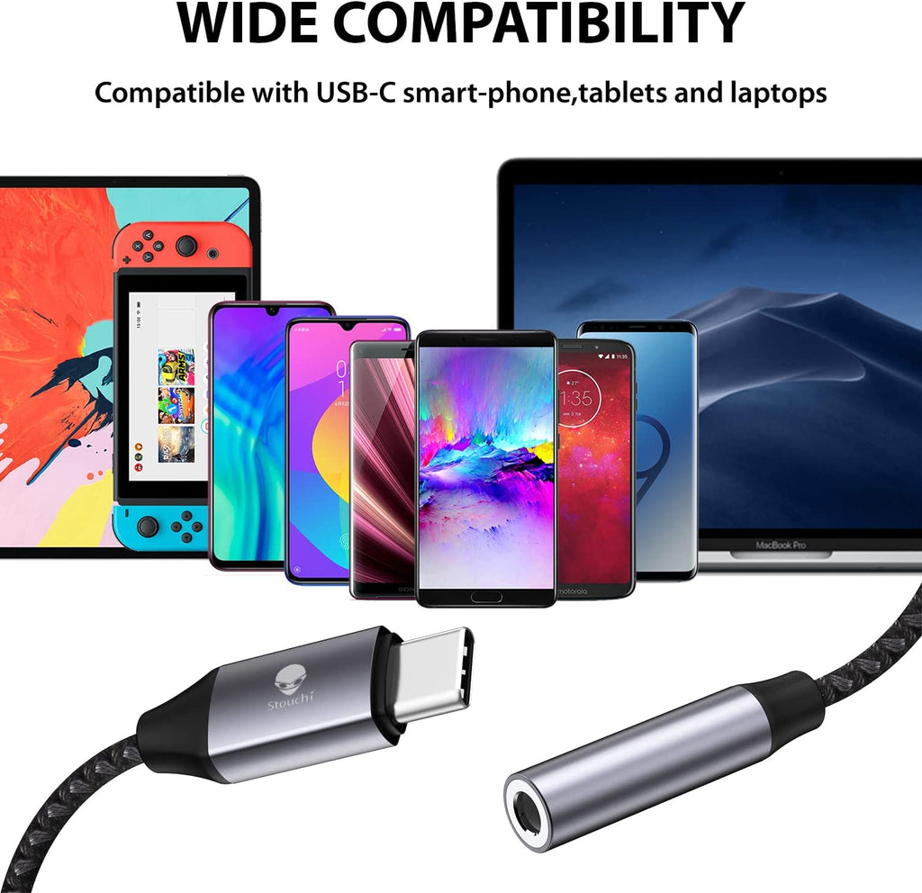 USB C to 3.5mm Adapter[2 Pack], Type C Headphone Audio Jack Cable Cord Hi-Fi Dongle for iPhone 15, Pixel 7 6a, Samsung Galaxy